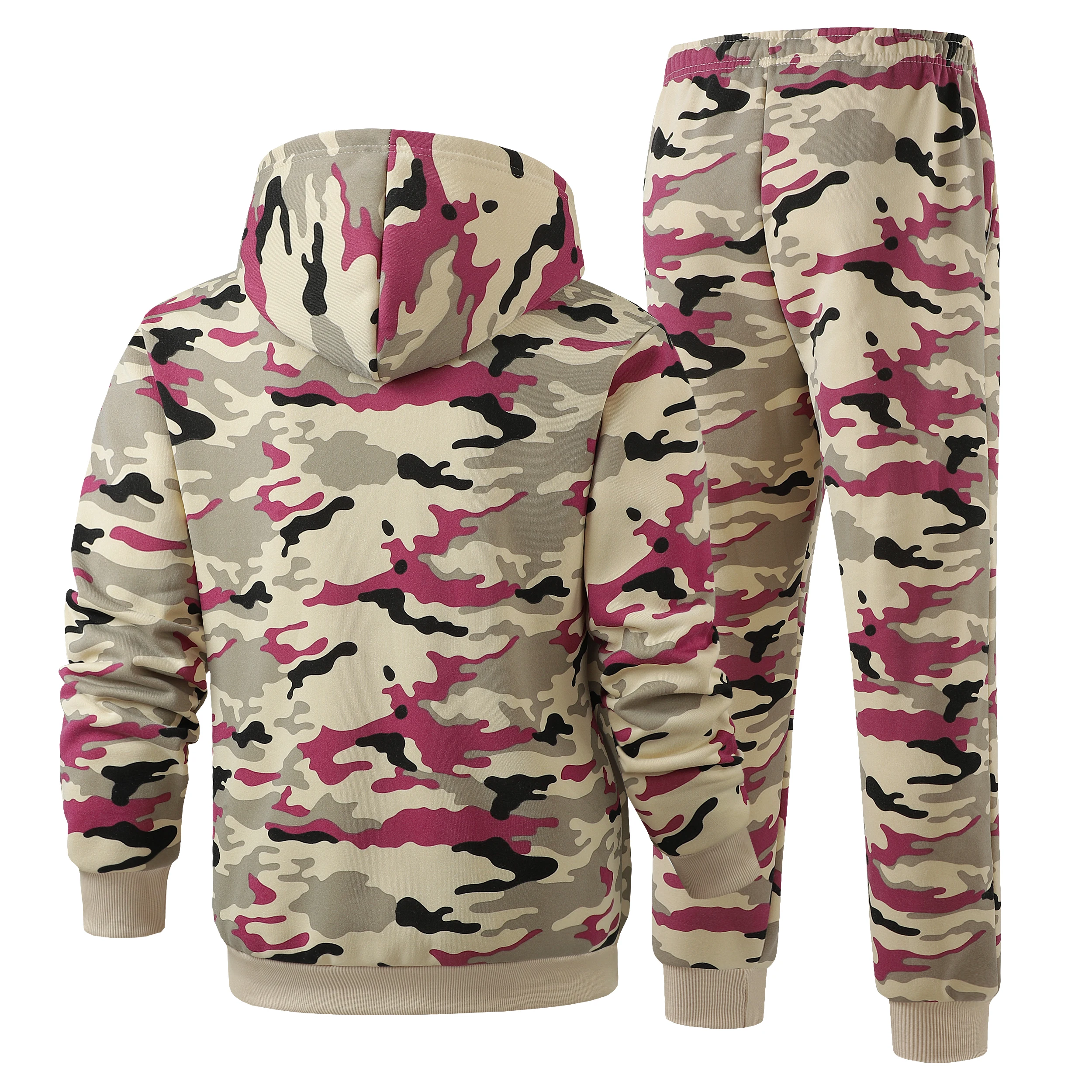 

Velvet thickened camouflage hoodie set, pullover hoodie set, two-piece men's hooded fleece jacket, men's winter hoodie, export m