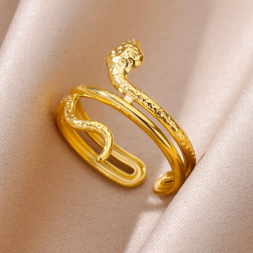 Snake Rings for women Men Gold Color stainless steel Open Adjustable Rings Vintage Gothic Punk Party Aesthetic Jewelry Gift