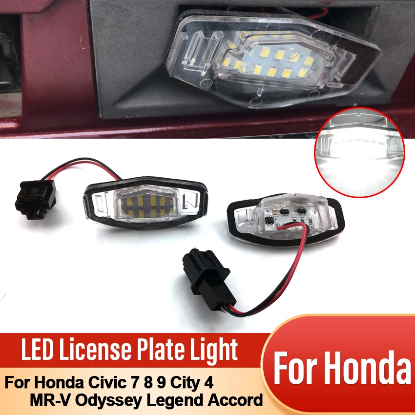 

2 Pcs For Honda Civic 7 8 9 City 4 MR-V Odyssey Legend Accord Led License Plate Lamp Canbus Car Number Light Auto Accessories