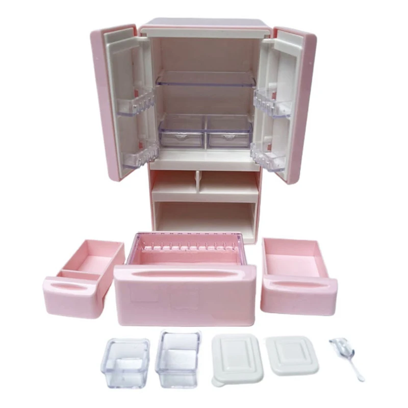 Plastic Miniature Fridge Refrigerator Simulation Mini Double Door Refrigerator Model Craft Furniture Doll House Accessories