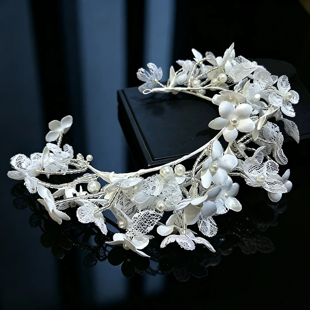 Dream super fairy bride white flower headband new Korean sweet temperament high-end wedding dress photo accessories