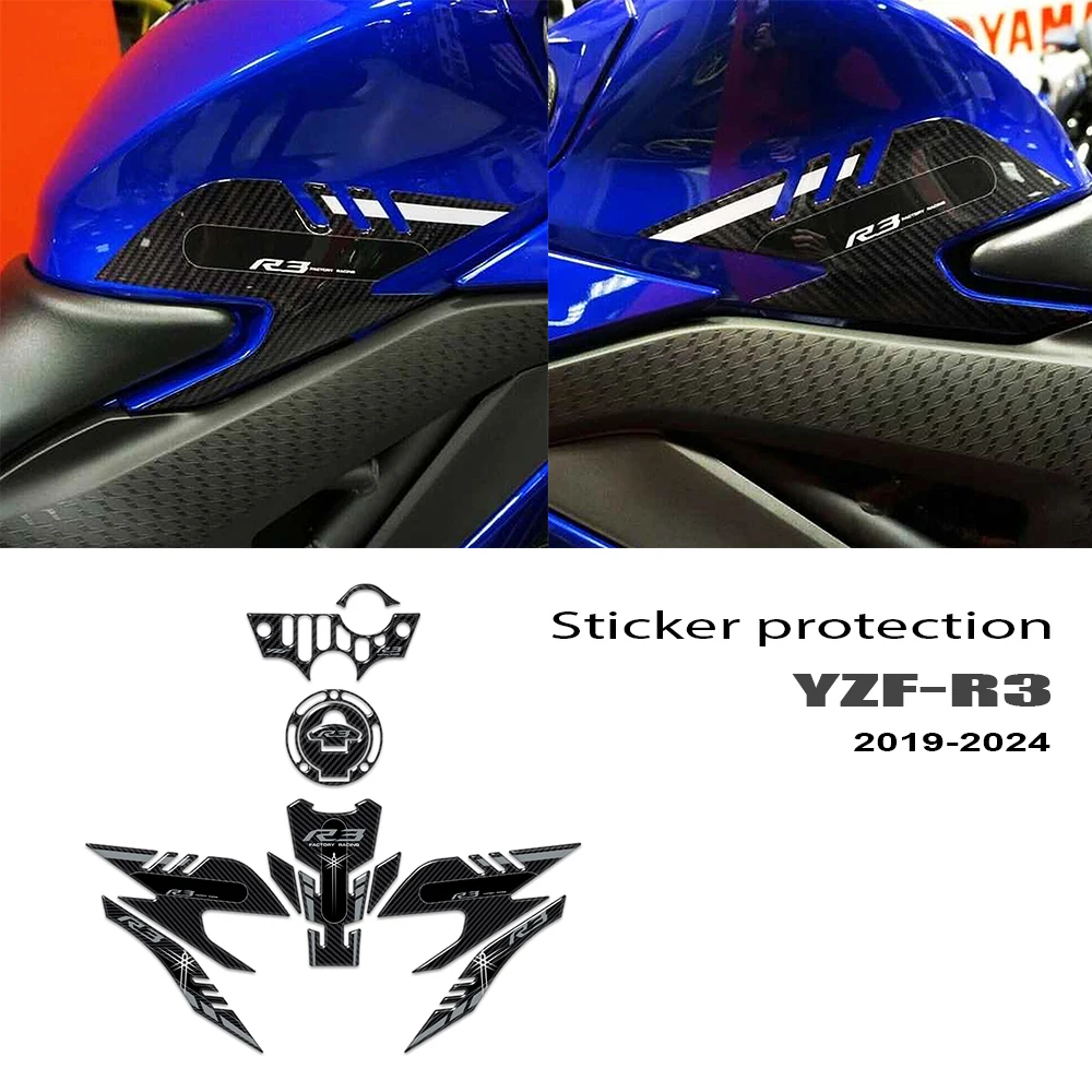 For YZF-R3 YZF R3 YZFR3 2019-2023 Motorcycle Side Fuel Tank Pad Protector 3D Sticker Decal Knee Grip Tank Traction Pads