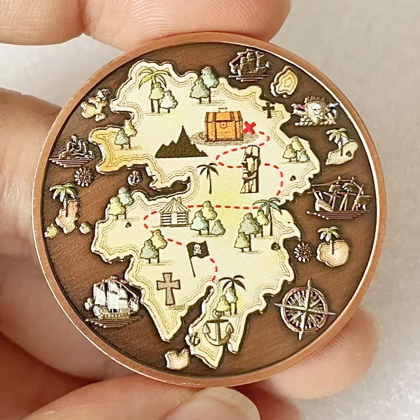 اسبانيا أوغسطين هيرمان عملة تذكارية تذكارية القراصنة الجمجمة العلم عملة السفينة تذكارية