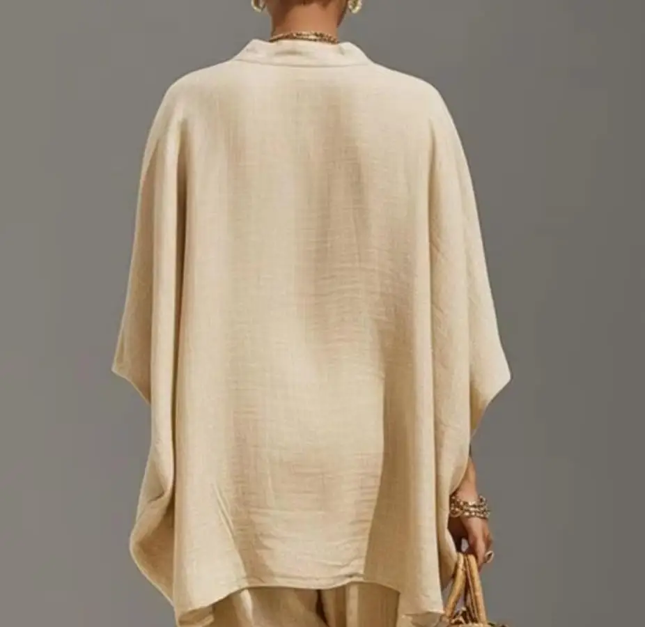 2026 Summer New Women's Fashion Cotton Linen Lantern Sleeve Shirt Mid-waist Pants Set