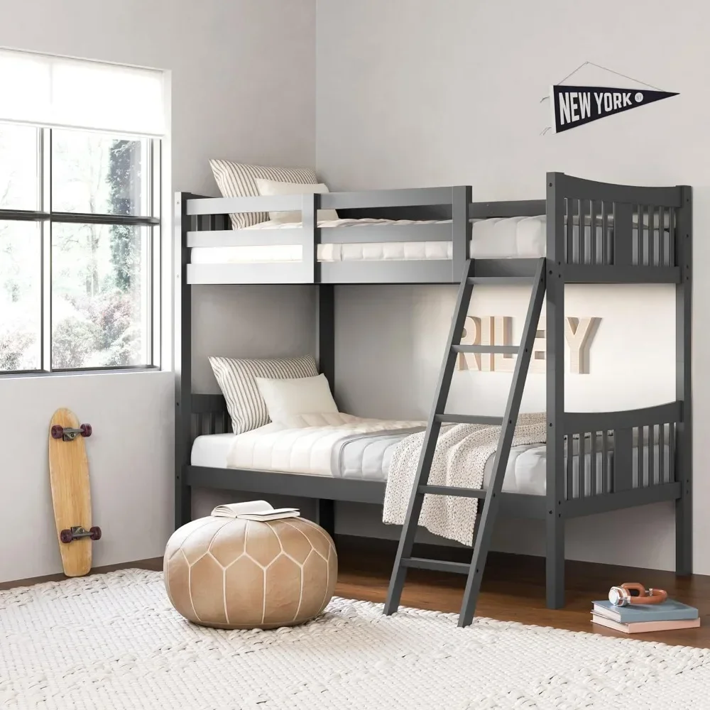 Twin-over-Twin Bunk Bed (Gray) – GREENGUARD Gold Certified, Converts to 2 individual twin beds