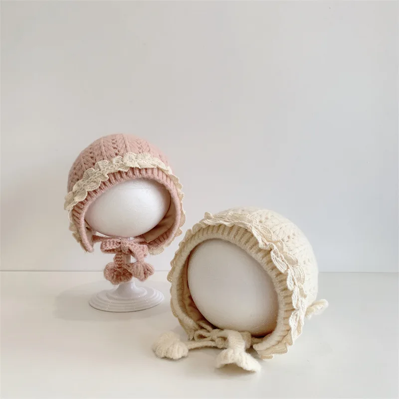 Knitting Nylon Baby Hat Adjustable Lace Boy Girl Beanie Cap For 3-24 Months Newborn Photography Props Bonnet Photo Accessories