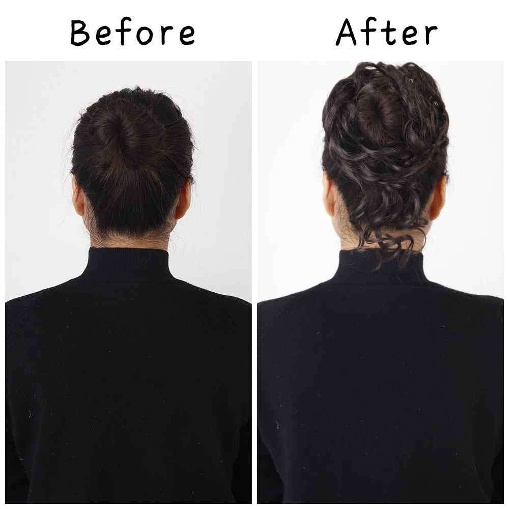 AZQUEEN-Peruca de cabelo sintético para mulheres, elástico de borracha, extensões de cabelo, Chignon, resistente ao calor, preto, marrom Scrunchies