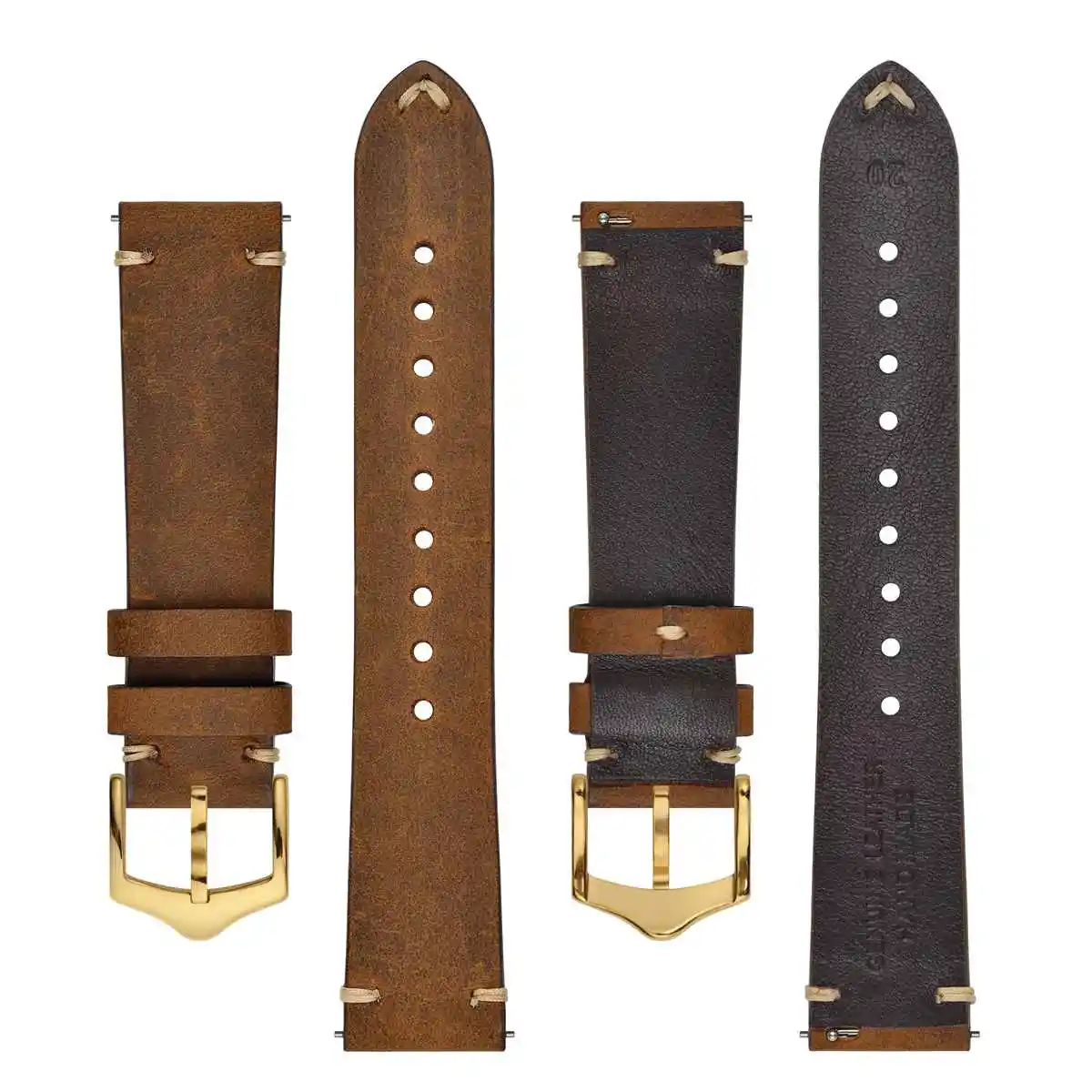 BISONSTRAP Crazy Horse Leather Men\'s Watch Straps Bracelet 18mm 20mm 22mm Black Brown Green with Gold Buckle and Tools Pins