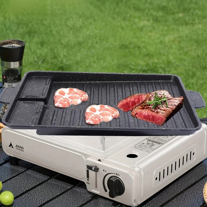 Non-Stick Smokeless Barbecue Pot Rectangular BBQ Pan Outdoor Camping Cooking Multifunctional