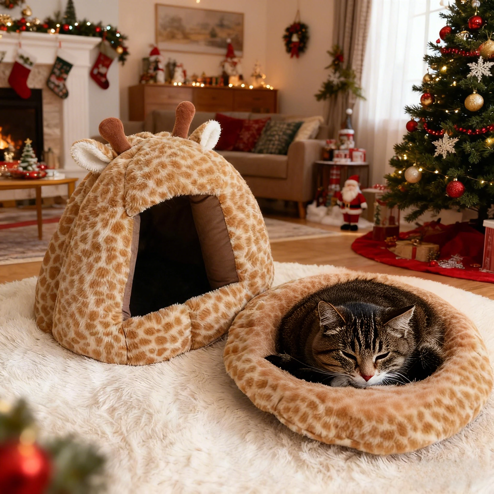 

2026 Newest Cat Bed Warmth Pet House Thickened Deep Sleep Cat Nest Non-slip Washable Small Cats Puppy Cave House Домик Для Кошки