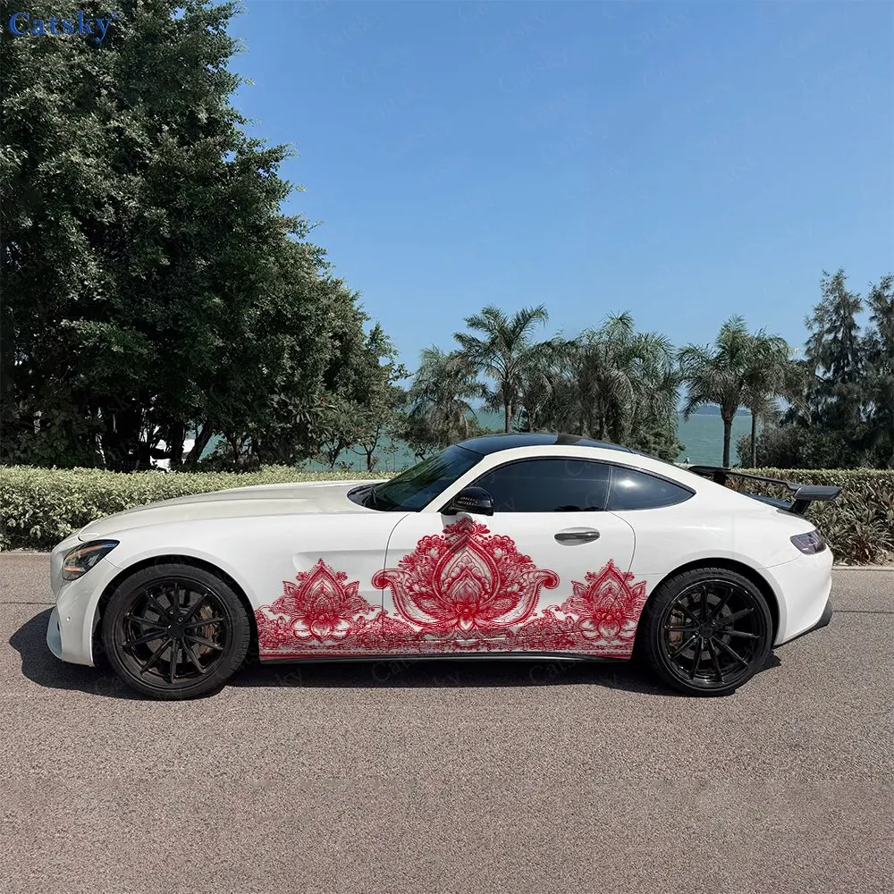 2pcs Bohemian Mandala Car Side Wraps, Self-Adhesive PVC Waterproof & Scratch-Resistant Stickers, Car Accessory Gift