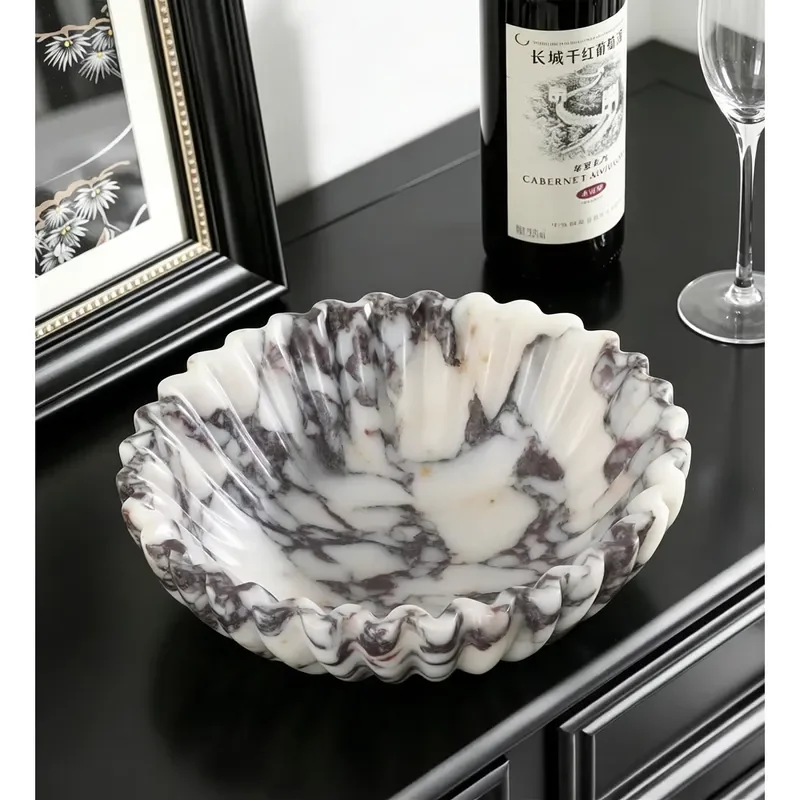 Nordic Style Karakata Violet Marble Fruit Plate Luxury Living Room Dining Table Decoration Storage Basin for Home Decor