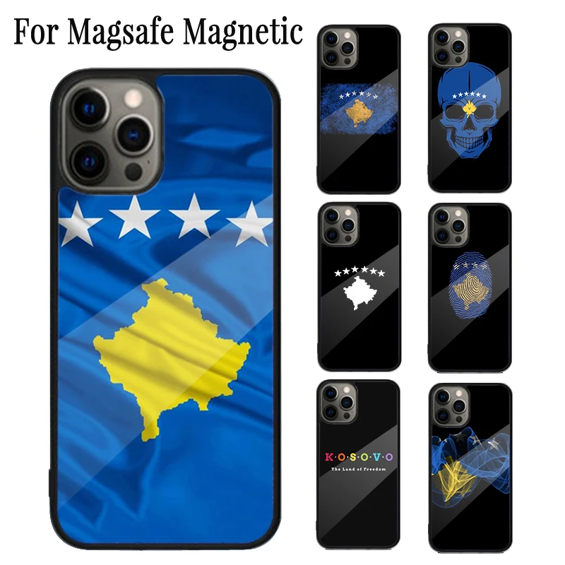 Kosovo Flag Magnetic Phone Case Coque For iPhone 16 15 14 Plus 13 12 Mini 11 Pro Max Magsafe Wireless Charging Cover