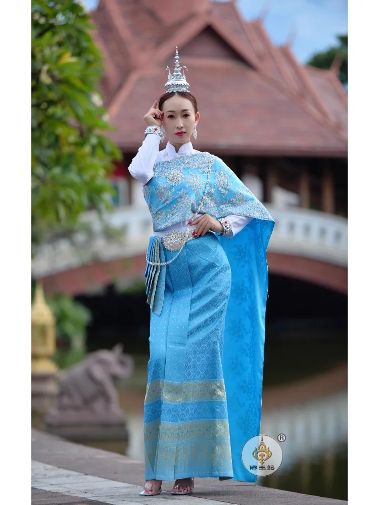 

Thai Traditional Clothing Autumn And Winter Stand Collar Long Sleeve Long Dress Suit