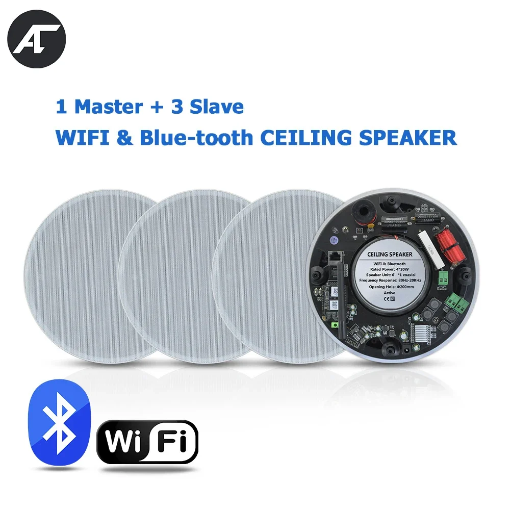 

6 inch WiFi Coxial Ceiling Speaker Bluetooth Powerful 4*30W Loudspeaker HiFi Stereo Built In Class D Amplifier Audio for Home