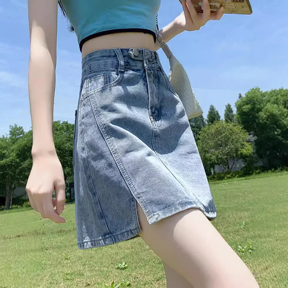 Cowboy short skirt for women in summer, hot girl with high waist and slimming effect, A-line half skirt, versatile hip hugging s