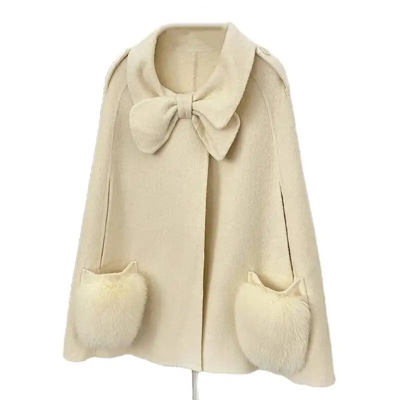 2026 Autumn/Winter New Arrival: Elegant Fox Fur Shawl, High-Quality Luxurious Cape, Fashionable Double-Sided Wool Coat For Women