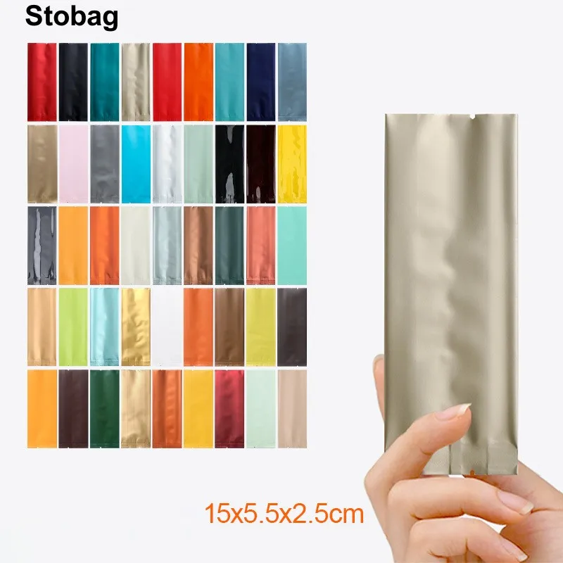 StoBag 50pcs Colorful Aluminum Foil Long Packaging Bag Plastic Seaed for Tea Coffee Powder Storage Pouch Portable Wholesale