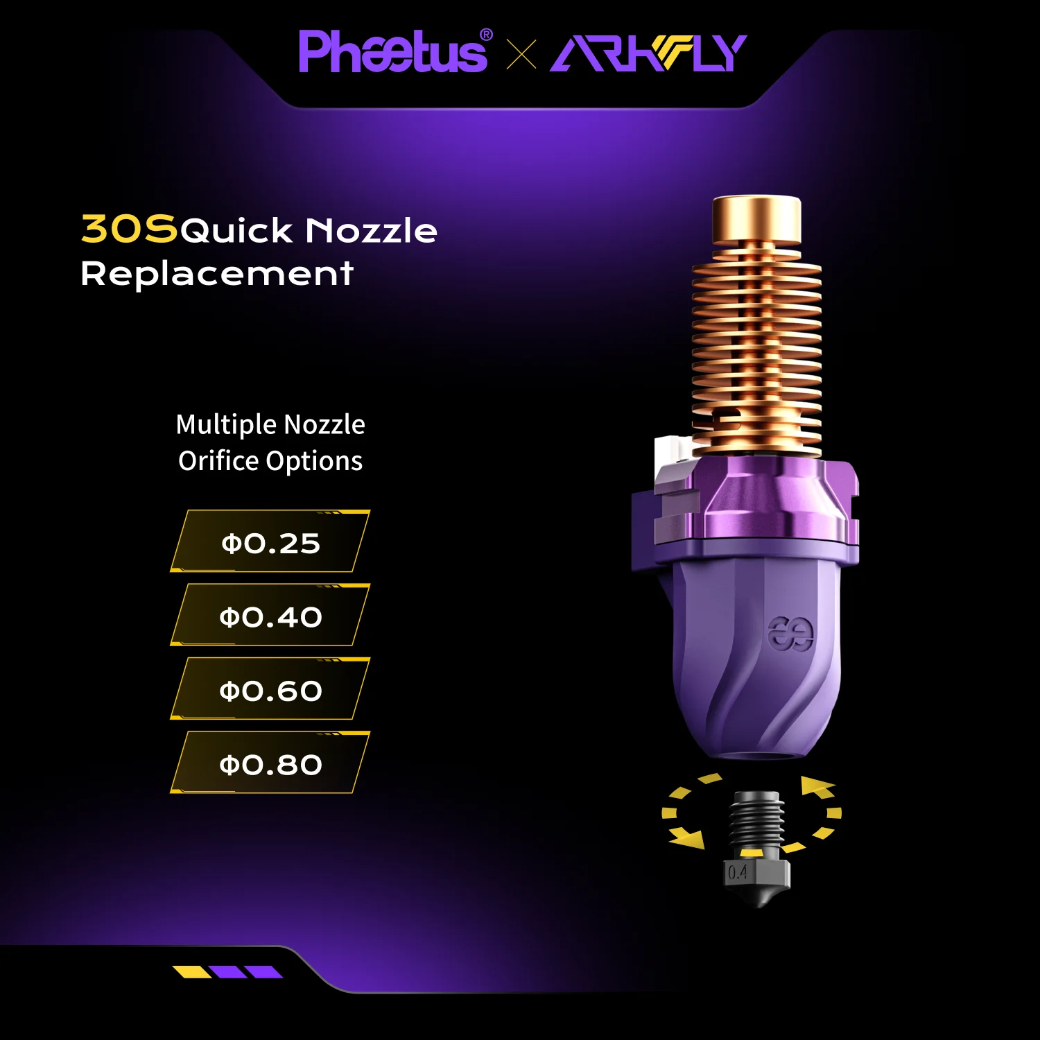Arkfly Phaetus Conch M6 Hotend do Flashforge AD5M Pro z odłączaną powłoką końcową, dysze 0.25/0.4/0.6/0.8mm, części do drukarek 3D — zdjęcie produktu 2