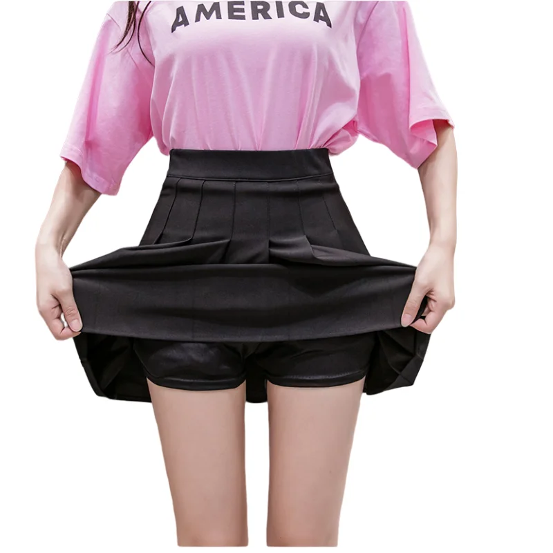 Women Pleated Tennis Skirt High Waist Mini Skirts With Shorts Girl Basic Casual School A-line Skater Skirts Korean White Black