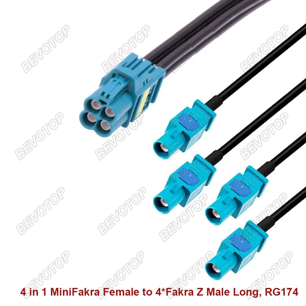 BEVOTOP RSBG Type 4-in-1 MINI FAKRA to 4 FAKRA Male/Female connector RG174 coaxial cable 50 Ohm High Quality