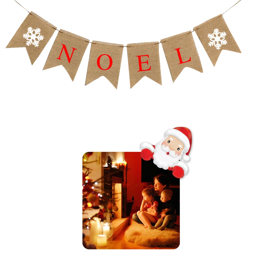 

Christmas Flag Pull Linen Beautiful Patterns Swallowtail Reusable Long Time Home Office Wall Hanging Banner Xmas