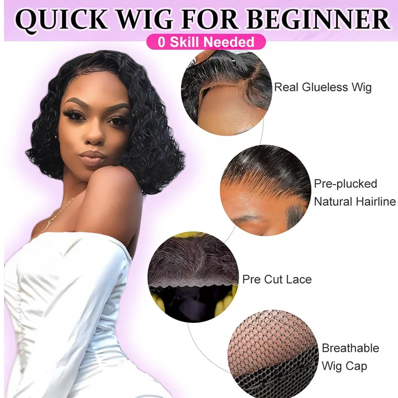 موجة عميقة بوب شعر مستعار شعر الإنسان 5x5 HD مجعد الدانتيل الجبهة الباروكات شعر الإنسان قبل قطعها ارتداء والذهاب غلويليس قصيرة مجعد أمامي بوب