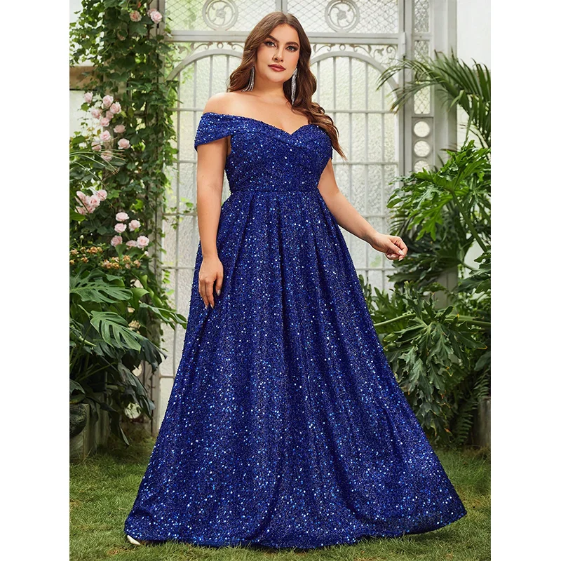 Plus Size Strapless Beaded Floor Long Evening Dress 6XL7XL Elegant Luxury Banquet Sequins Shiny Big Size Evening Prom Dress