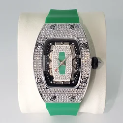 Reloj de lujo con diamantes para mujer, cronógrafo de diseño Original Tonneau, correa de goma deportiva, resistente al agua