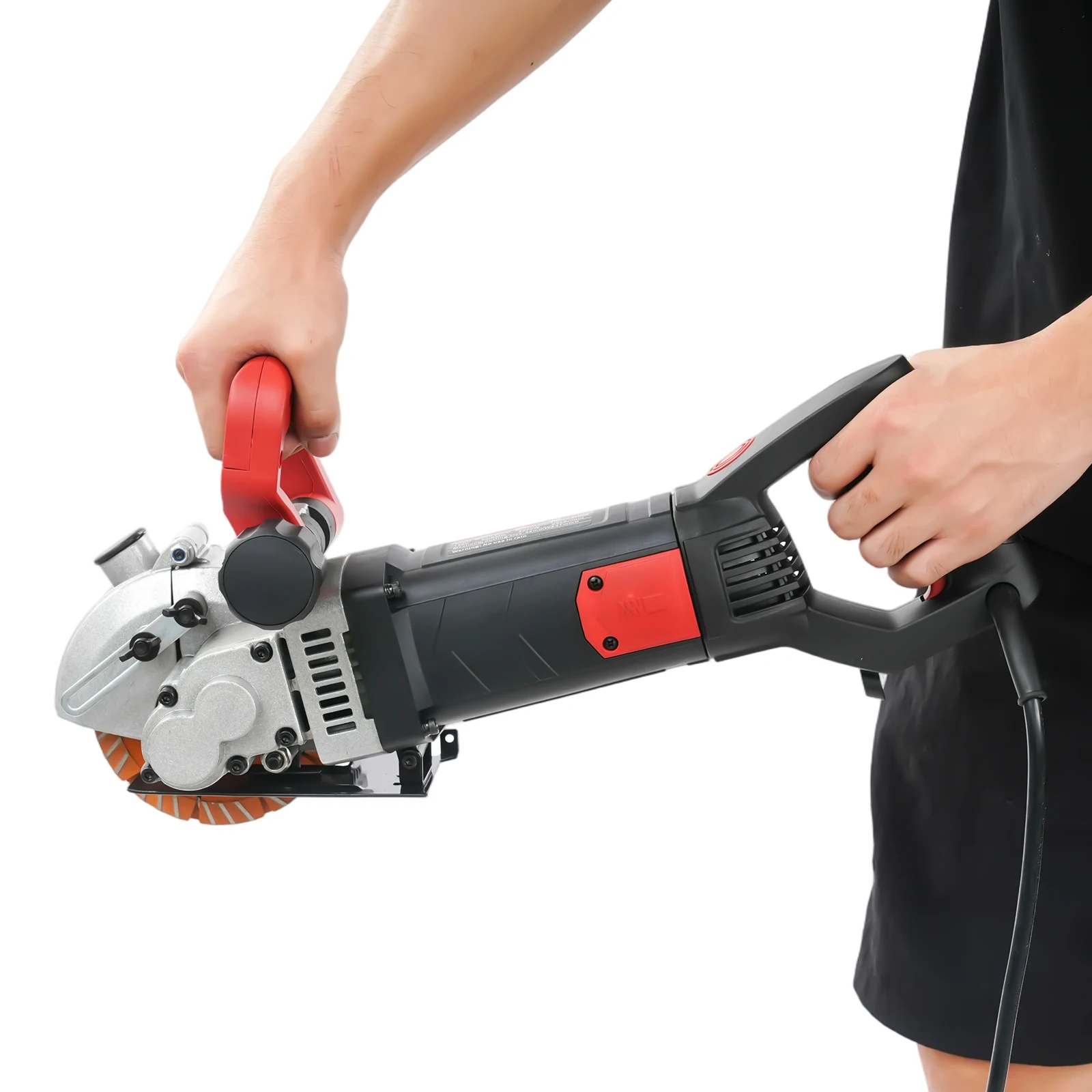 Wall Chaser Concrete Cutter, Wood Grooving Machine, Wood Router Tool, 4800W, 6500RPM, 7 Diamond Blades, Adj. Depth/Width 1.61/1.65 in, Laser Guide, Wet Cutting, 110V
