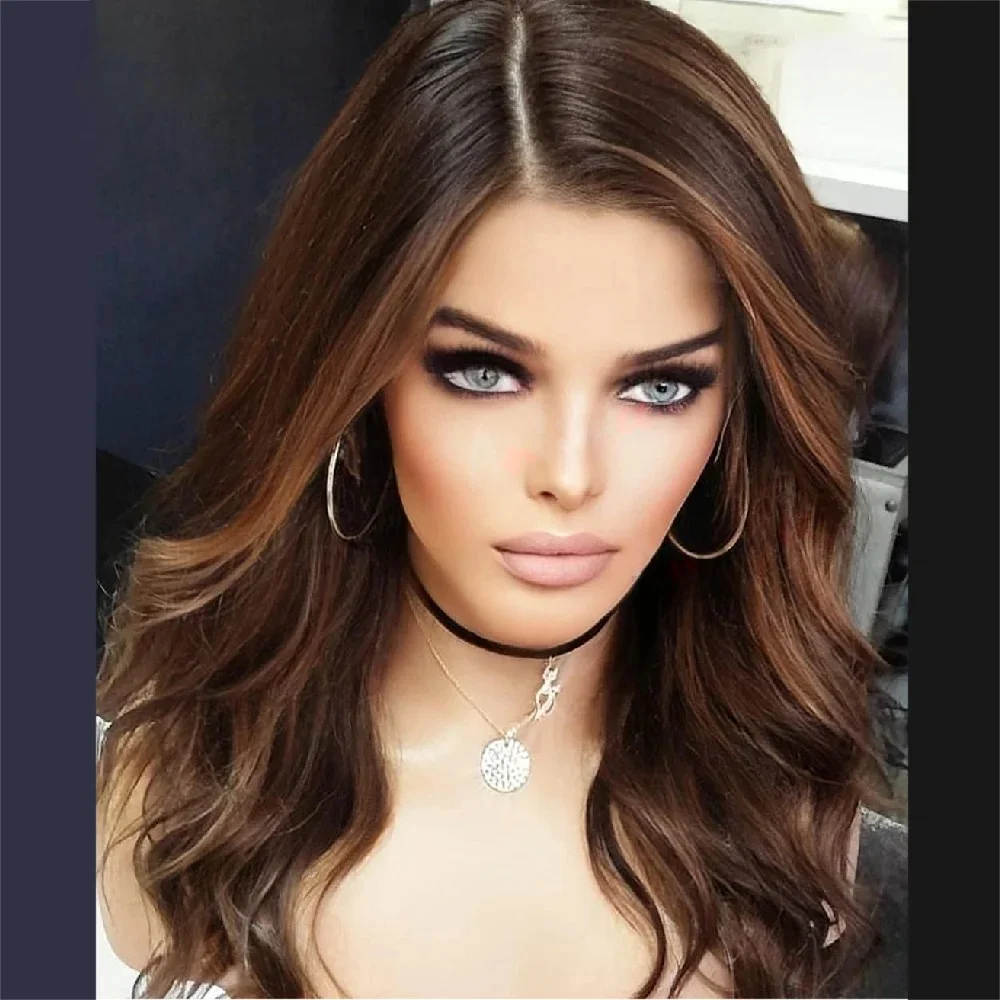 

Натуральные еврейские волосы Highlight Brown, без клея, мягкие, длинные, с эффектом волн, 5x5, на шелковой основе, с HD-кружевом, европейские волосы, с baby hair, предварительно выщипанные