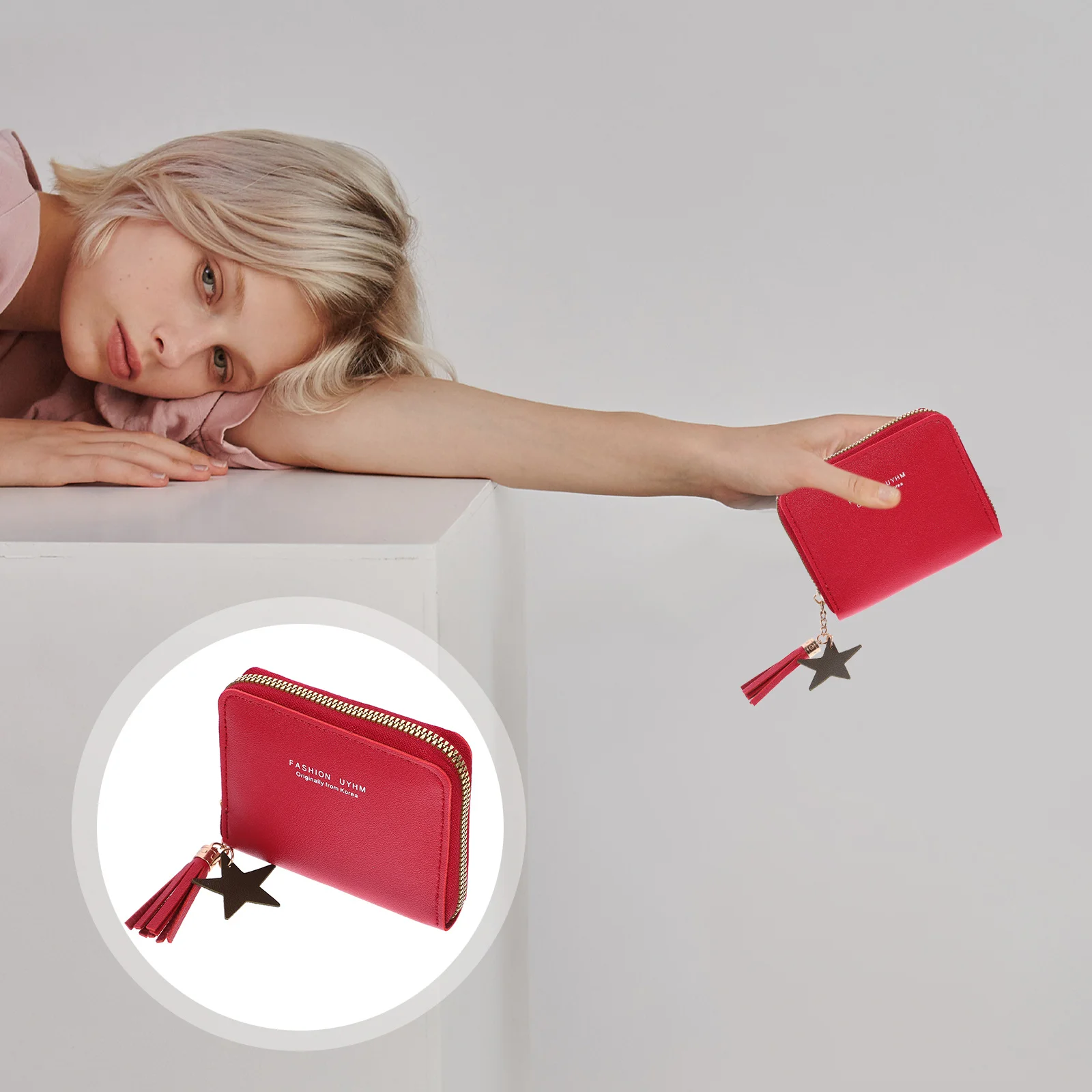 

PU Mini Zipper Wallet Watermelon Red Small Purse for Women Cards Keys Coins Small Change Women Wallet