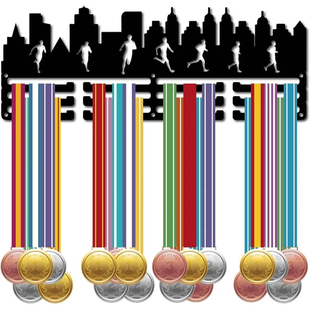 Running Medal Holder Hanger Display Medal Holder Sport Medal Hook Wall Mount Frame Decor Black Metal Medal Rack 12 Hooks 3-Line