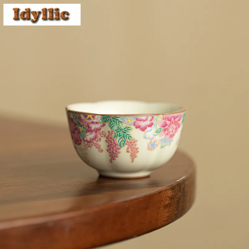 

2pc/lot Lard Jelly Ru Kiln Flower Mouth Teacup Luxury Tea Bowl Jug Tea-tasting Smelling Cup Jianzhan Master Cups Drinkware 50ml