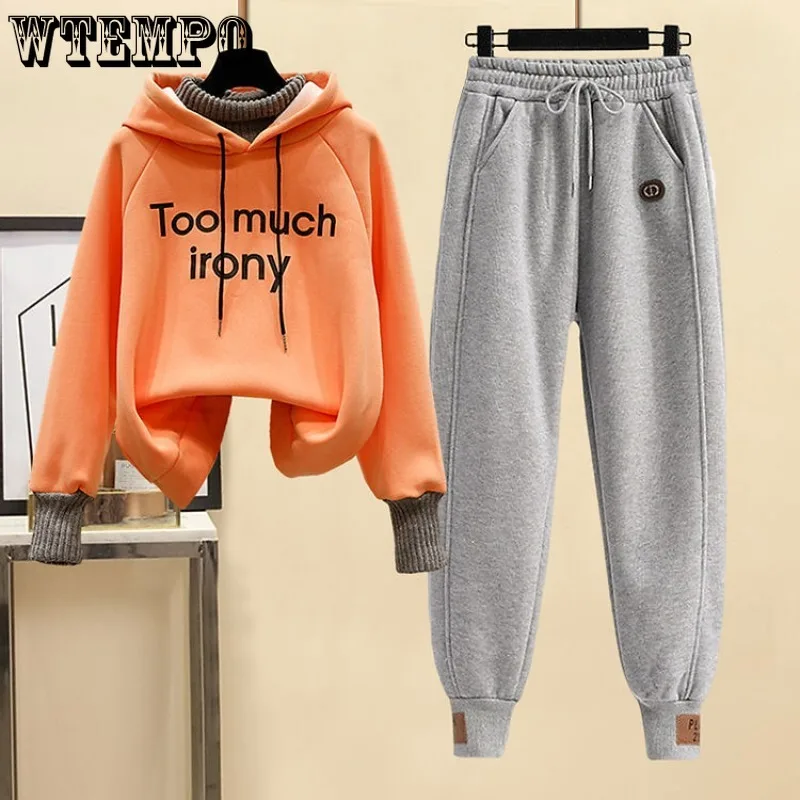 

WTEMPO Fleece Lined Two Piece Sets Womens Outifits Hoody Loose Winter Autumn Fashion Tracksuit Comfortable 2 Piece Matching Set