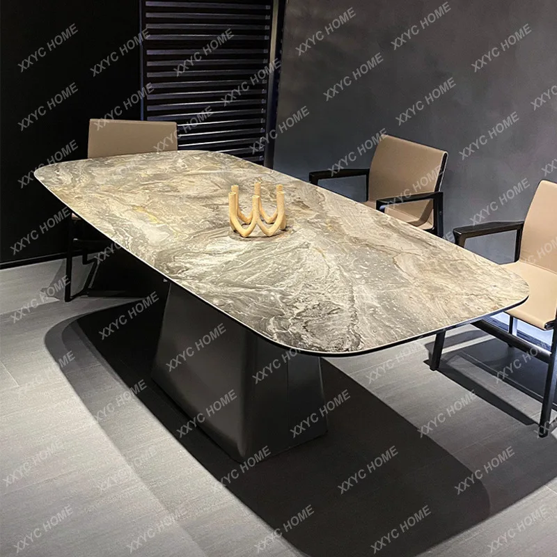 Modern simple rectangular rock slab dining table light luxury new high-end natural marble