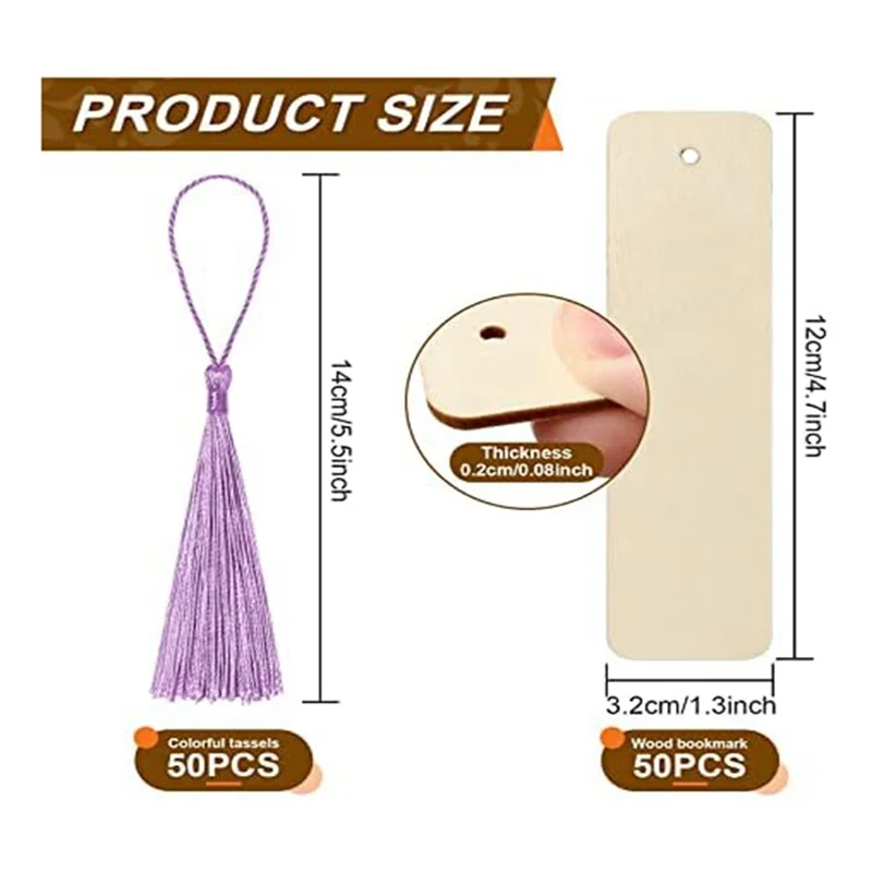 

Популярная 100 шт. незавершенная деревянная закладка с красочными кисточками для проектов DIY