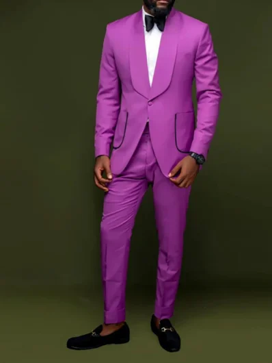 

Noble Purple Men Suits 2 Pieces Custom Made Slim Fit Shawl Lapel Wedding Tuxedos Business Party Groom Wear Slim Blazer Sets