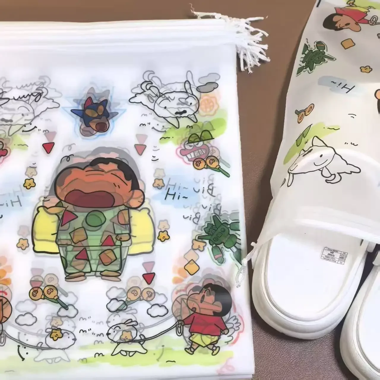 Crayon Shin‑chan Drawstring Shoe Bag Portable Waterproof Travel Storage Pouch Luggage Organizer Shoes Clothes Sorting Pouch view 2