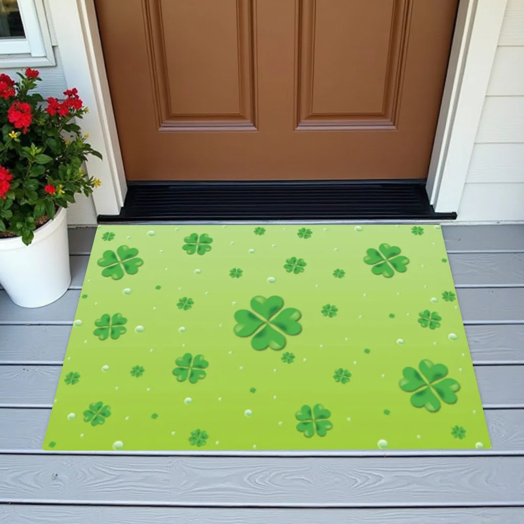Lucky Four Leaf Clover Doormat Green Irish Print For Entryway Kitchen And St Patrick Day Decor