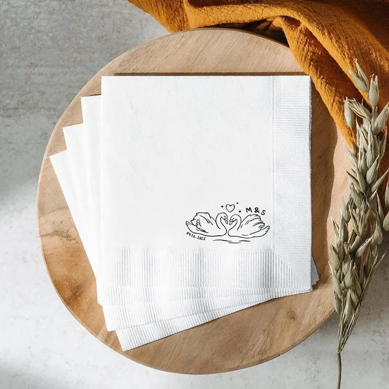 

20pcs Personalized Swan Heart Wedding Napkins Custom Monogram Napkins Bachelorette Party Decorate Engagement Bridal Shower Gifts