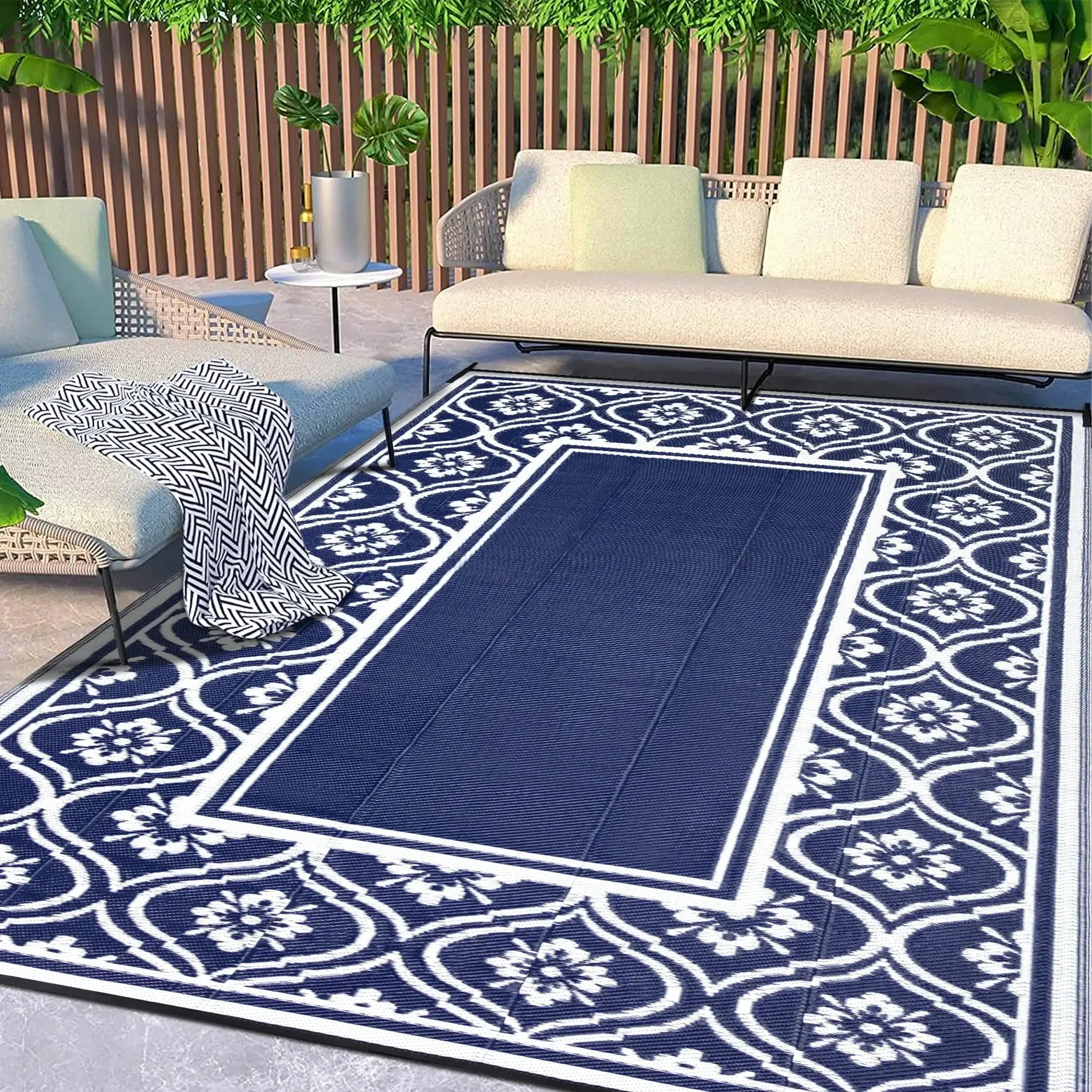 Rugs on Sale Clearance 6'x9' Waterproof Plastic Patio Rugs, Straw Camping RV Rugs for outside, Balcony, Pool, Deck Rug