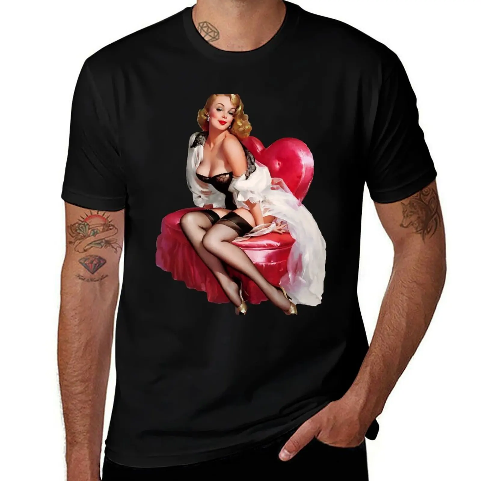 

My Heart Shaped Loveseat by Gil Elvgren Remastered Vintage Art Xzendor7 Reproductions T-Shirt Plus Size Gym Sports T-Shirt