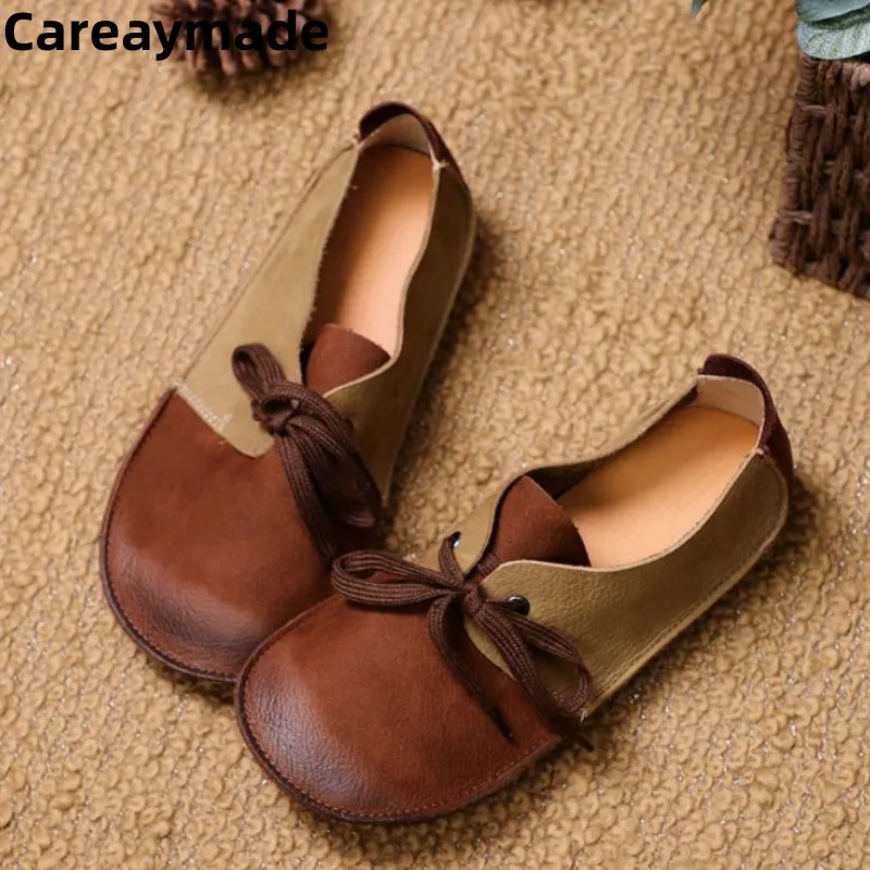 Careaymade-Casual Shoes Retro Genuine leather women's shoes, new in autumn,cowhide lace up single shoes,flat soles women shoes