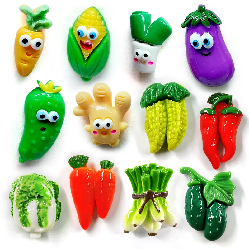 Imán magnético para nevera de verduras y zanahorias, regalo, estatuilla de comida, pegatina de pizarra blanca para refrigerador de resina, decoración artesanal, accesorios de cocina, 10 Uds.
