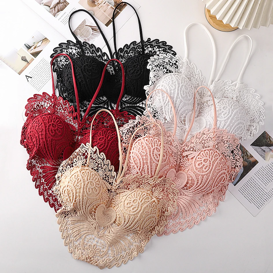 Heart-shaped Lace Bras For Women Sexy Backless Hollow-out Bralette Female Crop Top Underwear Chest Wrap Wireless Bra Brassiere