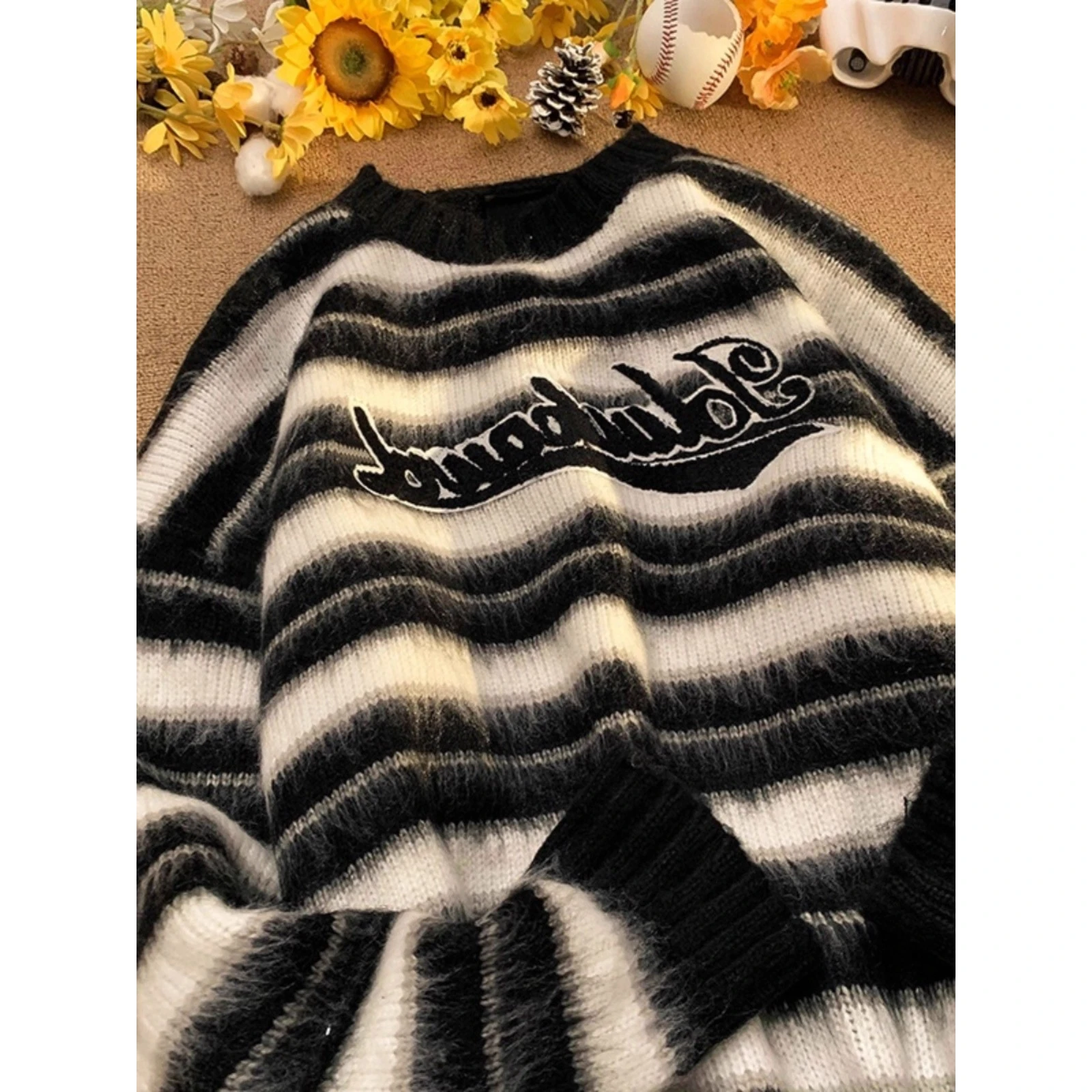 

Осень-зима, мужской полосатый вязаный свитер большого размера, свободный длинный свек, винтажный Гонконгский слей, модный модный 300-пакет