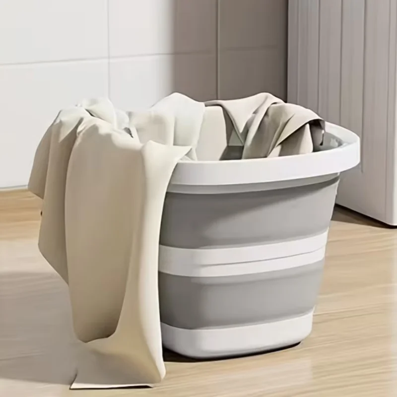 1pc/Foldable Silicone Water Bucket for Home Use, Large Capacity, Retractable Mop Bucket, White Outdoor Storage Bucket