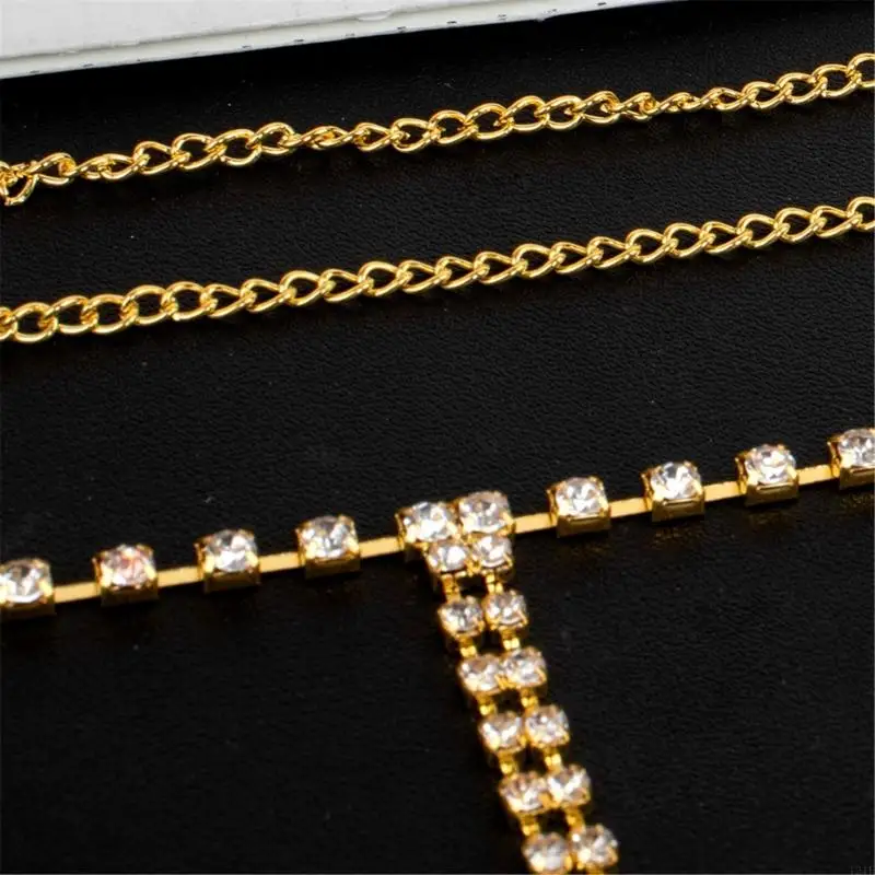 T21F Stylish Adjustable Length Crystal Waist Chain Body Jewelry Accessory Portable for Bikinis and Shoulder Dresses