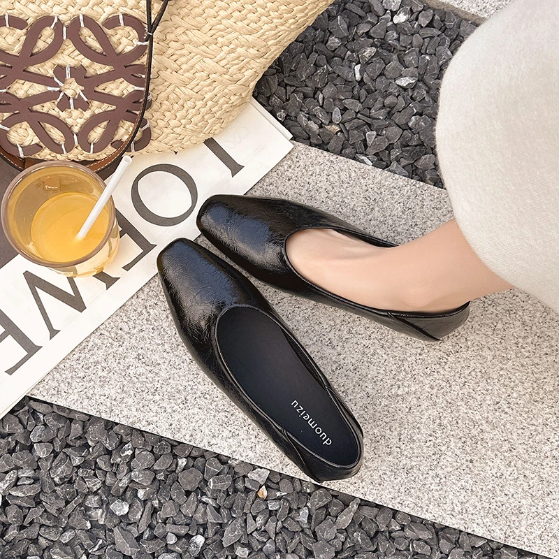 รองเท้าบัลเล่ต์สตรีหัวเหลี่ยม - Leather Work Flats Women บทวิจารณ์และราคา
